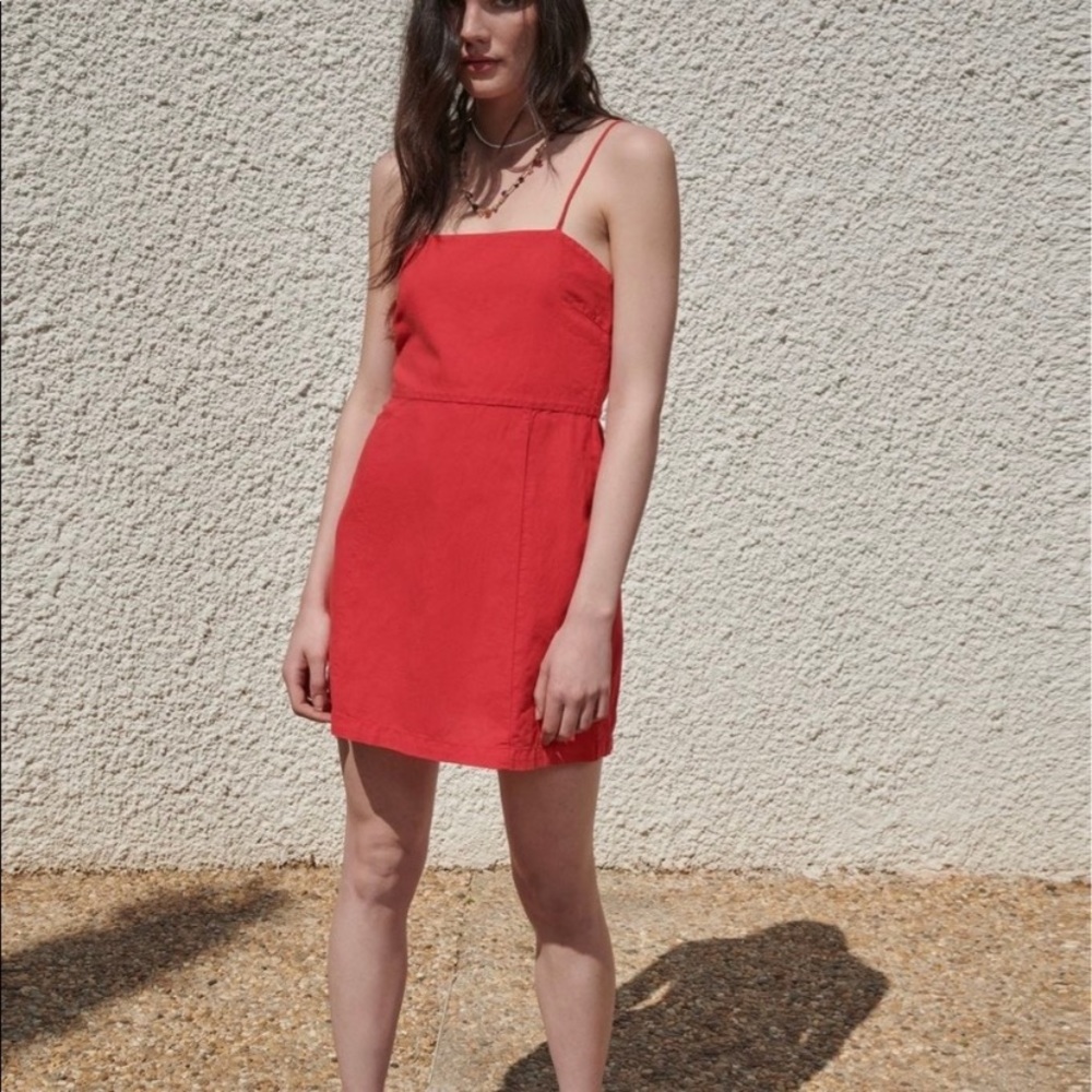 Red linen blend dress